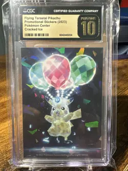 2023 Pokemon Flying Terestal Pikachu Promo Sticker Cracked Ice CGC Pristine 10 - Image 1