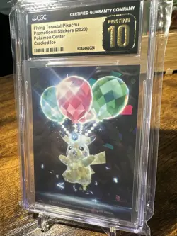 2023 Pokemon Flying Terestal Pikachu Promo Sticker Cracked Ice CGC Pristine 10 - Image 2