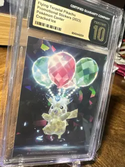 2023 Pokemon Flying Terestal Pikachu Promo Sticker Cracked Ice CGC Pristine 10 - Image 3
