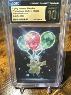 2023 Pokemon Flying Terestal Pikachu Promo Sticker Cracked Ice CGC Pristine 10 - Image 4