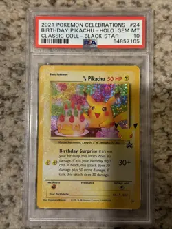 2021 Pokemon Pikachu Holo Birthday Celebrations Classic Collar Black Star PSA10 - Image 1