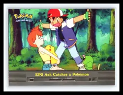 💥 Topps Blue Logo Pokemon TV Animation Series 2 EP3 Ash Catches a Pokemon Holo - Image 1