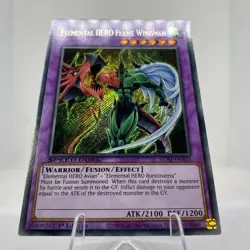Yugioh Elemental HERO Flame Wingman SGX1-ENA21 1. Edition Secret Rare Near Mint - Image 4