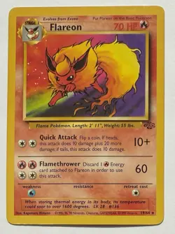 1999 Pokemon TCG Flareon Base Set 19/64 Jungle Rare Non-Holo Card - Image 1