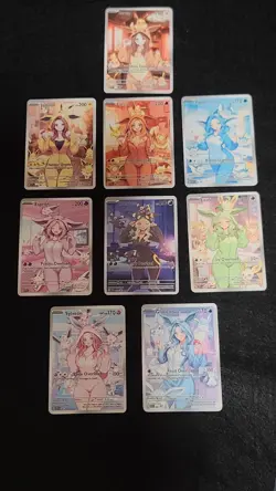 Custom Made Onsie Evvee Pokemon Cards TCG Ultra Rare Full Art. Set Of 9 - Image 1