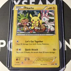 Pokemon TCG XY95 Pikachu Promo Card Black Star Rare Holo clear wear and use - Image 1