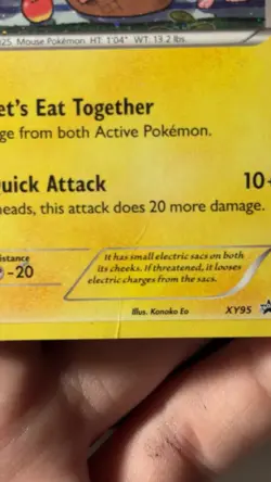 Pokemon TCG XY95 Pikachu Promo Card Black Star Rare Holo clear wear and use - Image 3