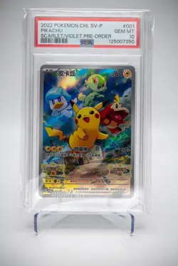 PSA 10 GEM MINT Pikachu 001/SV-P Chinese Pokemon Scarlet & Violet Preorder Promo - Image 1
