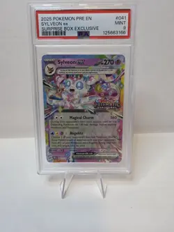2025 Pokemon Prismatic Evolutions #041 Sylveon ex Surprise Box Stamp Promo PSA 9 - Image 1