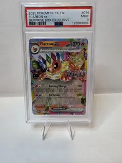 2025 Pokemon Prismatic Evolutions Flareon ex Stamped Promo #014/131 PSA 9 - Image 1