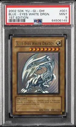 2002 YU-GI-OH! STARTER DECK: KAIBA 1ST ED #001 BLUE-EYES WHITE DRAGON PSA 9 - Image 1