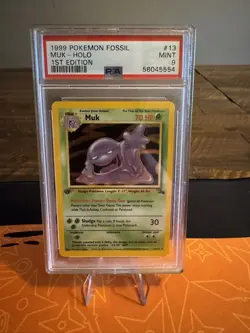 Pokemon Muk TCG Holo Rare Card 13/62 Fossil 1st Edition [PSA9] - Image 1