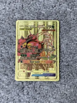 Pokemon Pheromosa&Buzzwole GX HP260 Tag Team Jet Punch Gold Foil Fan Art Card - Image 1