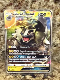 Pokemon Card Alolan Golem GX 34/111 Crimson Invasion Full Art 2017 - Image 1