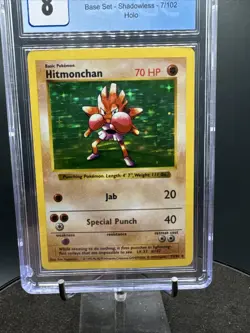 CGC 8 Shadowless Hitmonchan 7/102 Holo Base Set Pokemon Card - Image 3