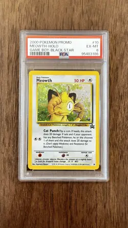 2000 Pokemon Promo #10 MEOWTH HOLO Game Boy Black Star PSA 6 EX-Mint - Image 1