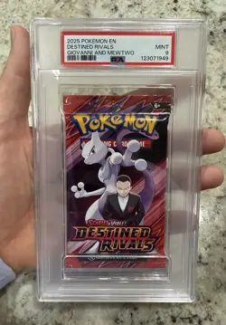 PSA 9 2025 Pokemon SV Destined Rivals Giovanni And Mewtwo Graded Booster Pack - Image 1