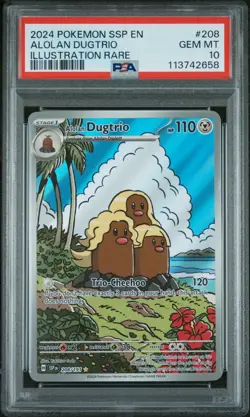 Pokemon TCG Alolan Dugtrio Holo Card 208/191 Surging Sparks PSA 10 - Image 1