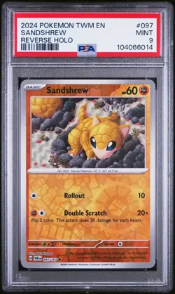 2024 POKEMON TWM EN #097 SANDSHREW REVERSE HOLO PSA 9 POP 2 TWILIGHT MASQUERADE - Image 1