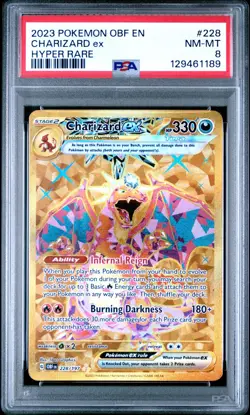PSA 8 NM-MT Charizard ex 2023 Obsidian Flames 228/197 Hyper Rare Pokemon Card - Image 1