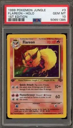 Pokemon Flareon Jungle 1st Edition Holo Rare #3 PSA 10 Gem Mint - Image 1
