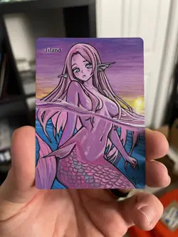 Magic MTG Altered Painted Island Mermaid Anime Girl by white_alters - Image 4