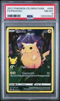 2021 Pokemon Celebrations 005 Full Art Pikachu Holo PSA 8 NM Rare Card Fresh - Image 1