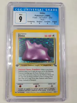 CGC 9 MINT Ditto 1st Edition Fossil 3/62 Holo 1999 Pokemon Card psa - Image 1