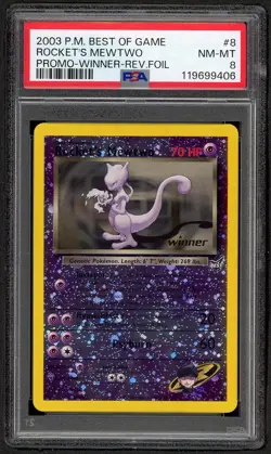 2003 POKEMON BEST OF GAME PROMO WINNER #8 ROCKET'S MEWTWO-REVERSE FOIL PSA 8 - Image 1