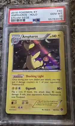 2016 POKEMON AMPHAROS HOLO POKEMON XY STEAM SIEGE #40 PSA GEM MT 10! RARE! - Image 1