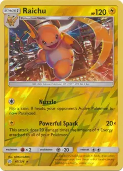 Pokemon - Raichu - 67/236 - Rare - Reverse Holo - Sun & Moon Cosmic Eclipse - NM - Image 1