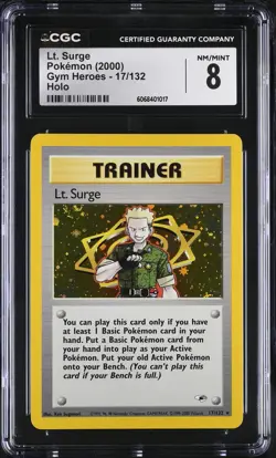 CGC 8 Lt. Surge 2000 Gym Heroes 17/132 Holo Pokemon Card - Image 1