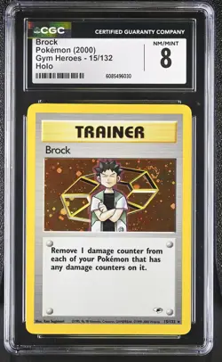 CGC 8 Brock 2000 Gym Heroes 15/132 Holo SWIRL Pokemon Card - Image 1
