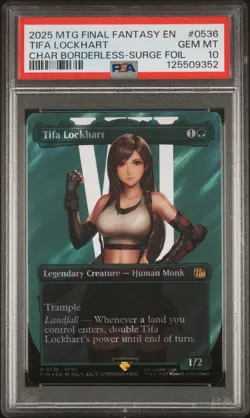 2025 MTG FINAL FANTASY CHARACTER BORDERLESS-SURGE FOIL TIFA LOCKHART PSA 10 - Image 1