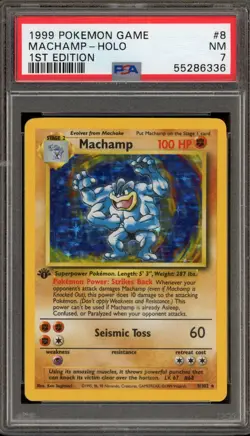 Pokemon Machamp Base Set 1st Edition Holo Rare #8 PSA 7 - Image 1