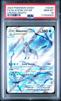 2023 POKEMON SWORD & SHIELD CROWN ZENITH #GG40 FULL ART/GLACEON VSTAR PSA 10 - Image 1