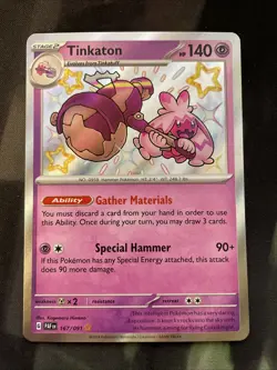 Tinkaton 167/091 Paldean Fates Pokemon Card Shiny Psychic Type Stage 2 - Image 1