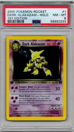 Pokemon - PSA 8 NM - MT Team Rocket 1st Edition Holo Dark Alakazam 1/82 - Image 1