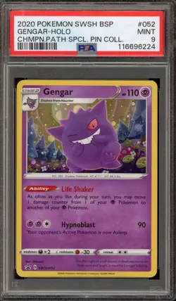 Pokemon Gengar Champion's Path Special Pin Coll. Holo Promo SWSH052 PSA 9 Mint - Image 1