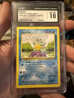 Pokemon Squirtle 063/102 Base Set Regular Card, First Edition Italian CGC 10 - Image 1