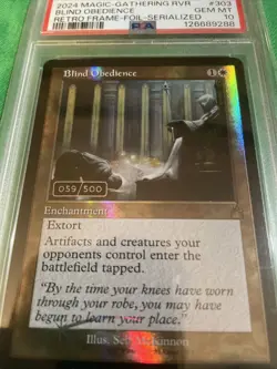 Serialized Blind Obedience (Retro Frame) Ravnica Remastered Foil PSA 10 Gem Mint - Image 3