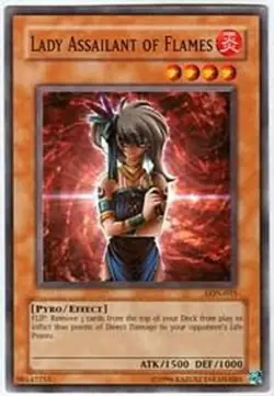 Yugioh! LP Lady Assailant of Flames - LON-035 - Common - 1st Edition Lightly Pla - Image 1