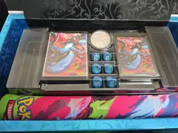 X1 Pokemon Card M Charizard X EX Playmat, deck Box, coin, dice & Sleeves - Image 1
