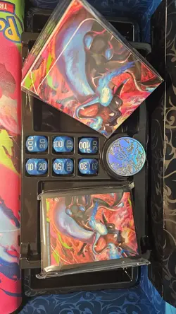 X1 Pokemon Card M Charizard X EX Playmat, deck Box, coin, dice & Sleeves - Image 5