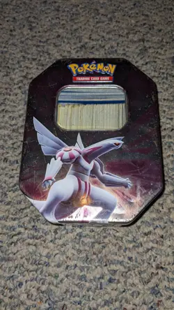 Pokemon Mixed Card Lot of Used & Played Cards In Tin Box - Image 1