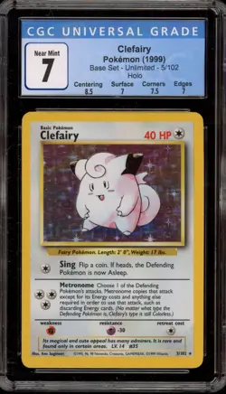 Pokemon Clefairy Base Set Unlimited Holo Rare #5 CGC 7 - Image 1