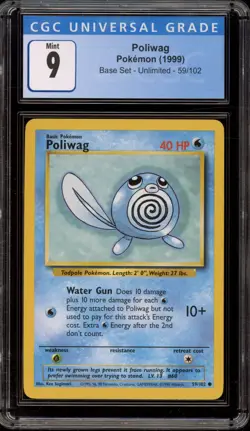 Pokemon Poliwag Base Set Unlimited #59 CGC 9 Mint - Image 1