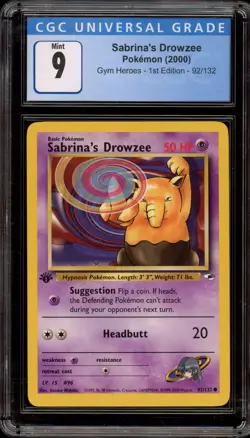 Pokemon Sabrina's Drowzee Gym Heroes 1st Edition #92 CGC 9 Mint - Image 1