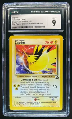 2000 Pokemon Black Star Promos Zapdos Power of One Error Illustrator #23 CGC 9 - Image 1