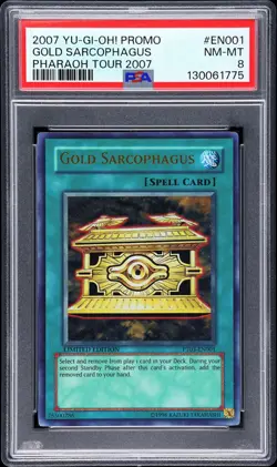 PSA 8 2007 Gold Sarcophagus PT03-EN001 Ultra Rare Prize Card *1775 Yugioh - Image 1